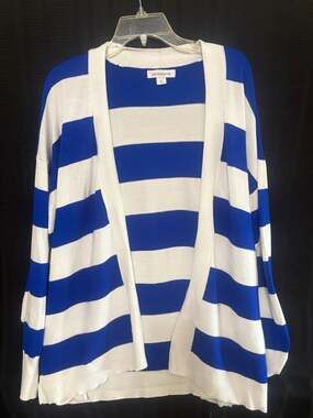 Liz Claiborne Blue and White Striped Open Front Cardigan